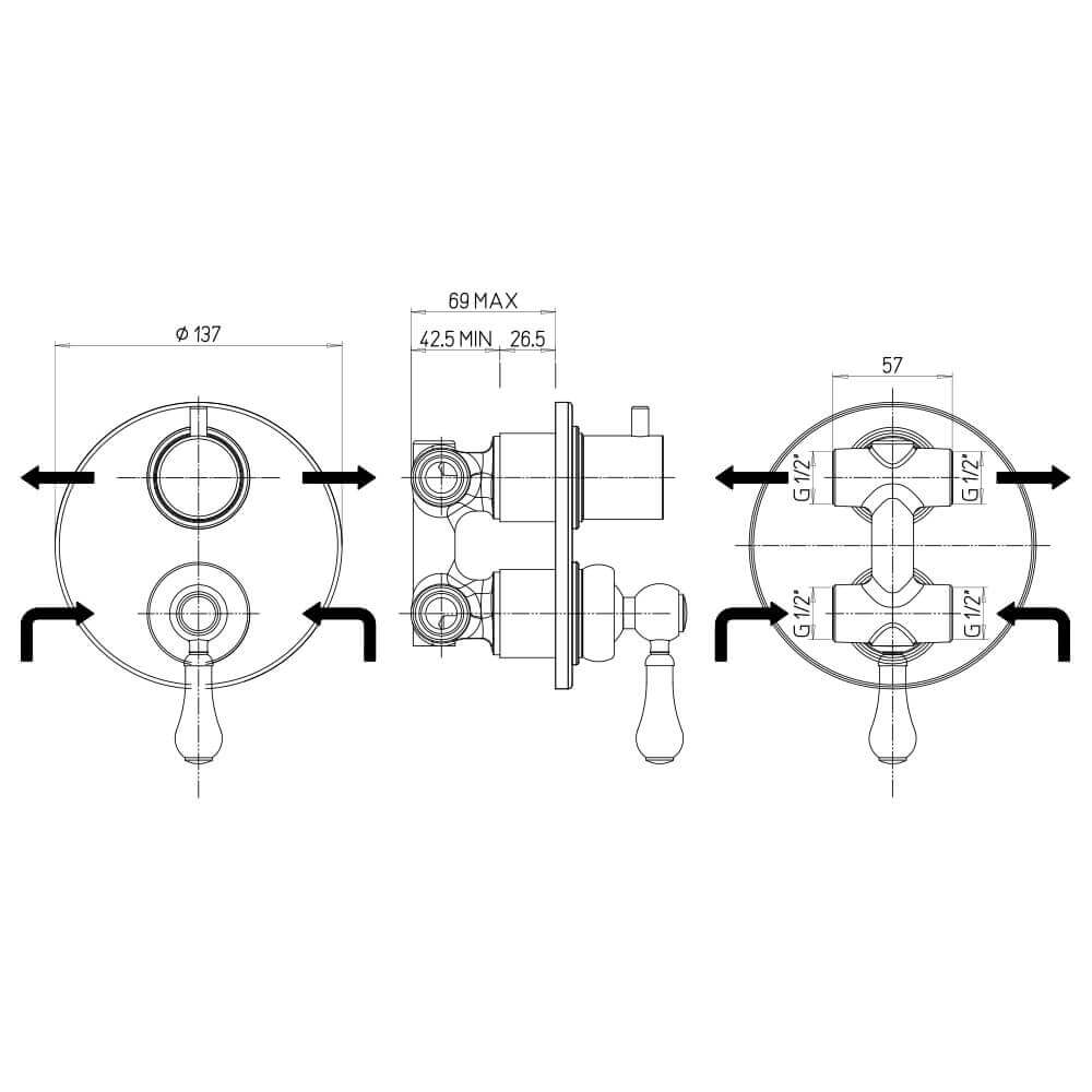 Miscelatore doccia Incasso con deviatore Jacuzzi Rubinetteria serie Tosca Arcshop