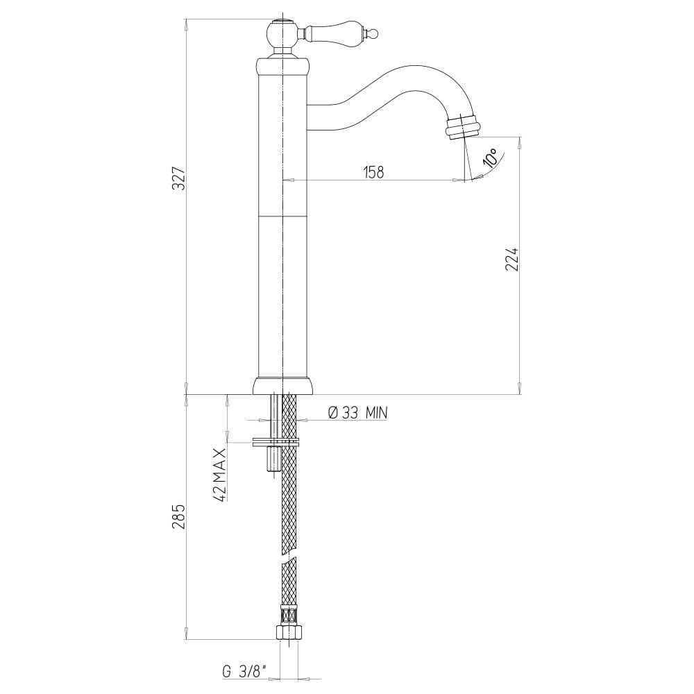 Miscelatore lavabo tipo alto Jacuzzi Rubinetteria nero opaco serie Tosca per piletta click clack