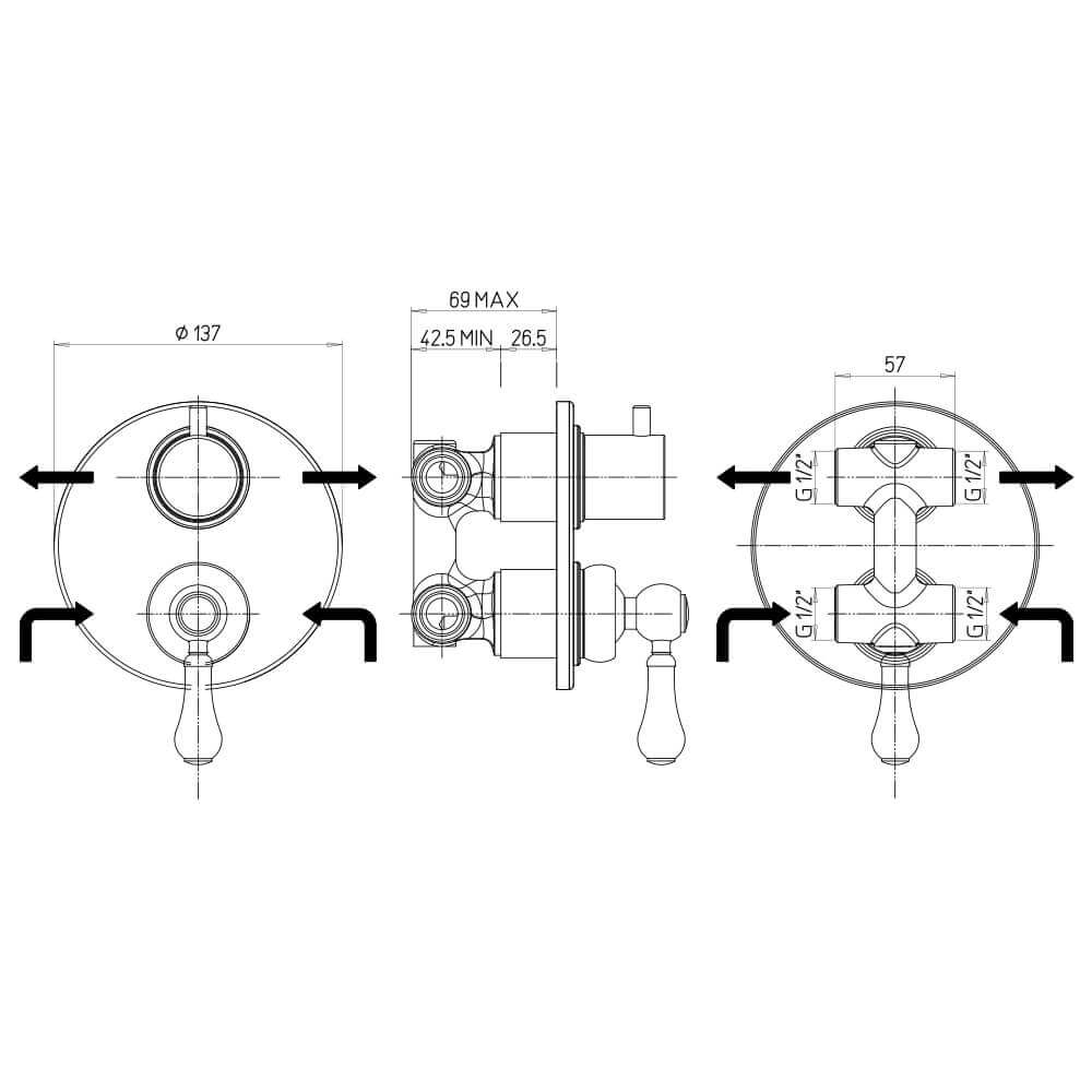 Kit miscelatori lavabo bidet e incasso doccia con deviatore serie Tosca nero opaco Jacuzzi Rubinetteria Arcshop