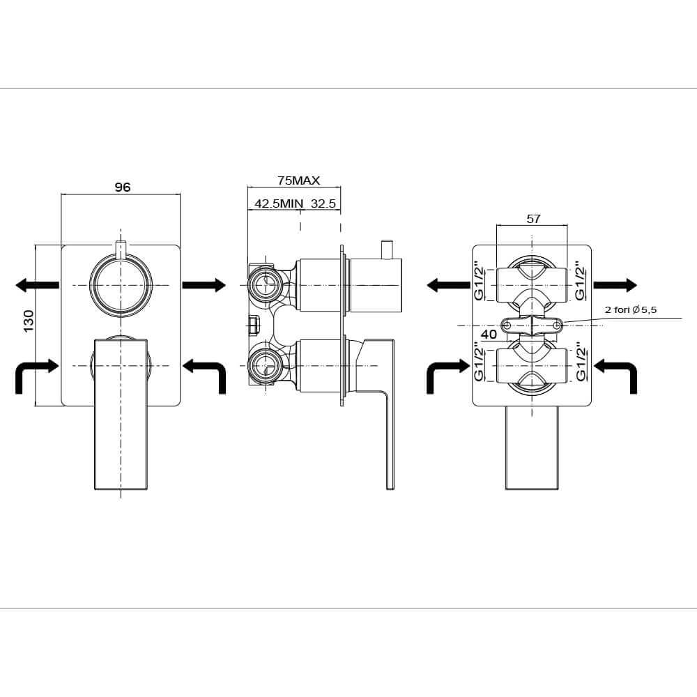 Miscelatore incasso doccia con deviatore Jacuzzi Rubinetteria serie Twinkle Arcshop