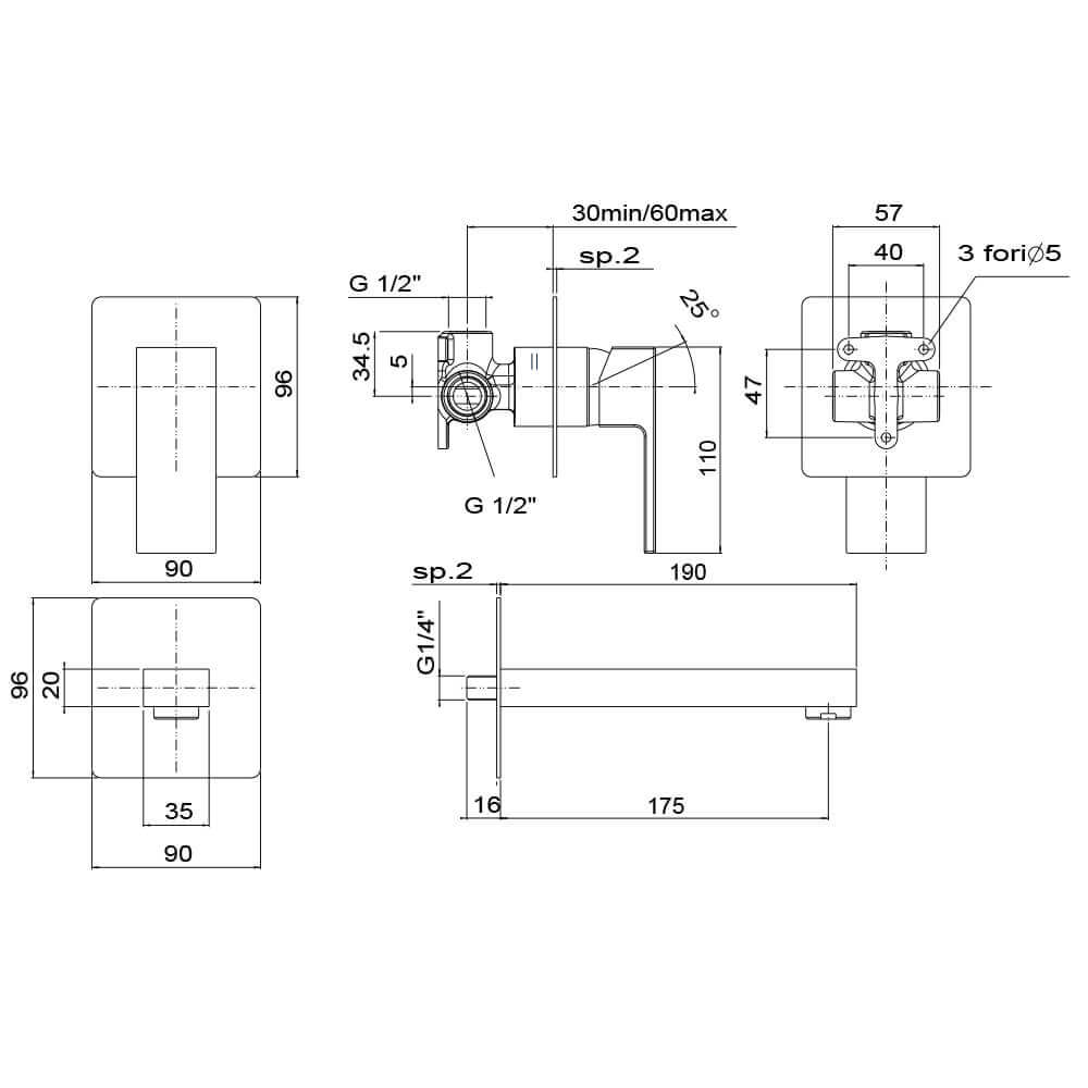 Rubinetto per lavabo a muro serie Twinkle Jacuzzi Rubinetteria per piletta click clack Arcshop