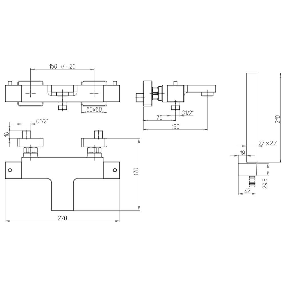 Gruppo vasca termostatico nero opaco Jacuzzi Rubinetteria Twinkle Arcshop