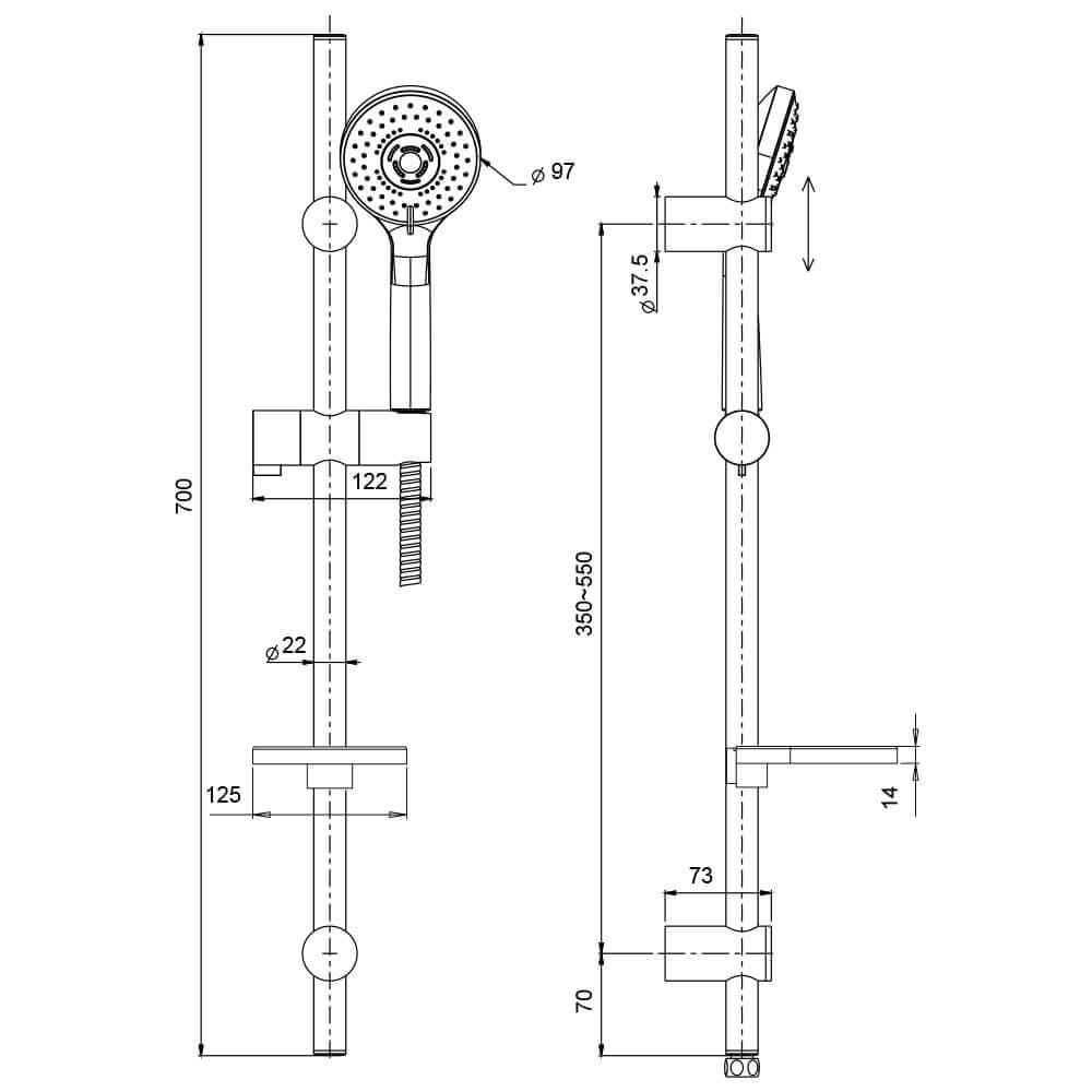 Saliscendi doccia di Jacuzzi Rubinetteria con doccino multigetto, flessibile in ABS cromato e portasapone Arcshop