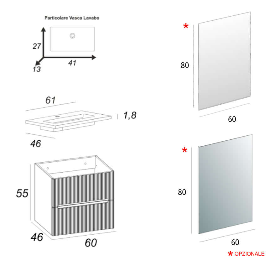 Mobile bagno cannettato 60 cm colore Noce Riga Arcshop