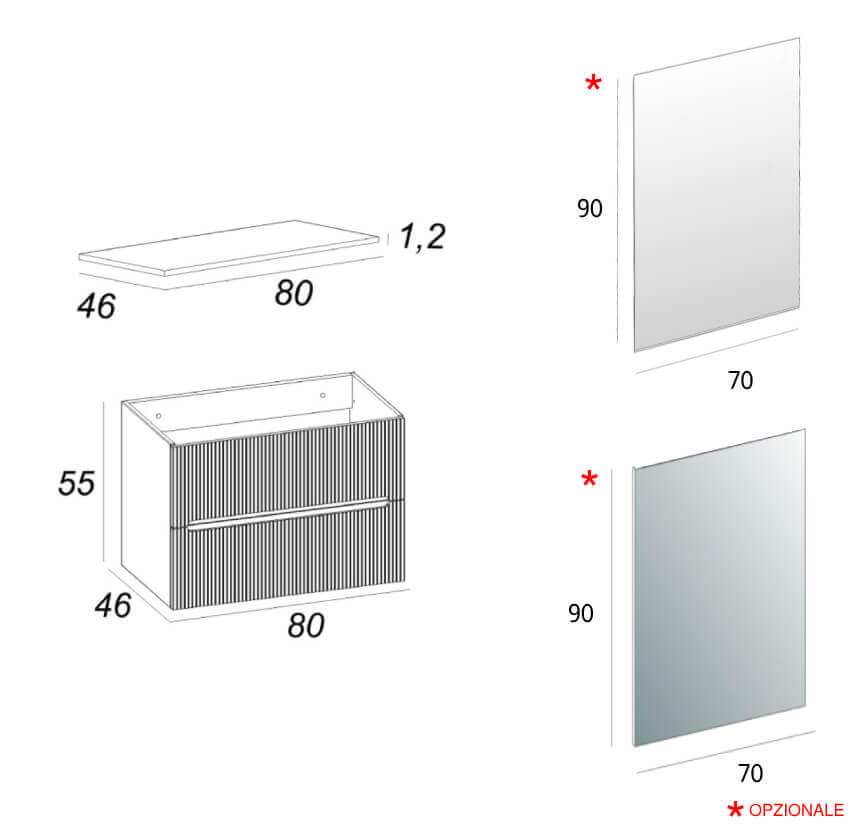 Mobile da bagno 80 cm cannettato bianco opaco Palermo