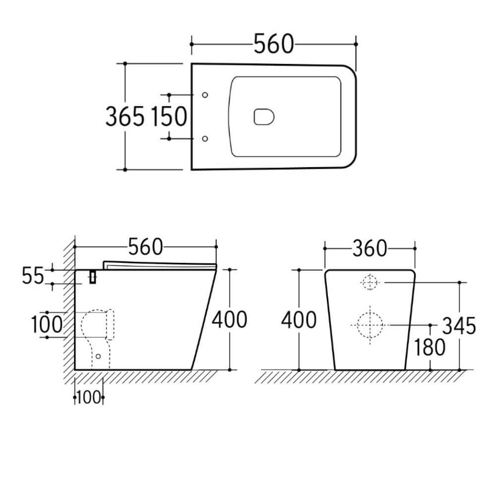 Sanitari filomuro in ceramica bianco lucido vaso rimless design squadrato | Levanzo