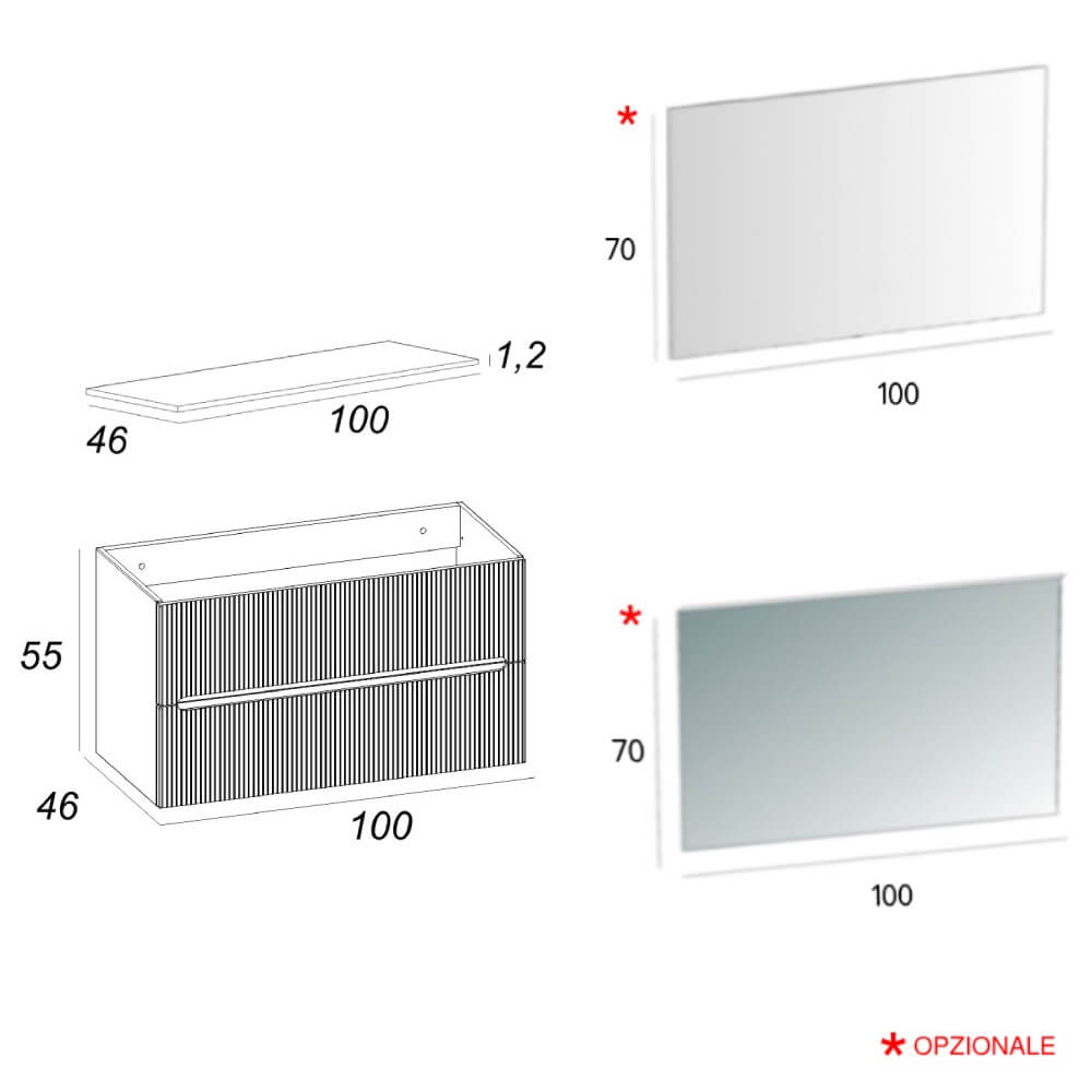 Mobile bagno 100 cm bianco opaco cannettato Palermo Arcshop