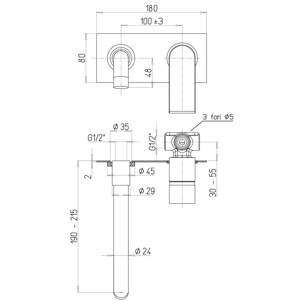 Miscelatore lavabo a muro con piastra interasse 10 cm Jacuzzi | rubinetteria Twilight ottone cromato 0TI00497JA03 Arcshop