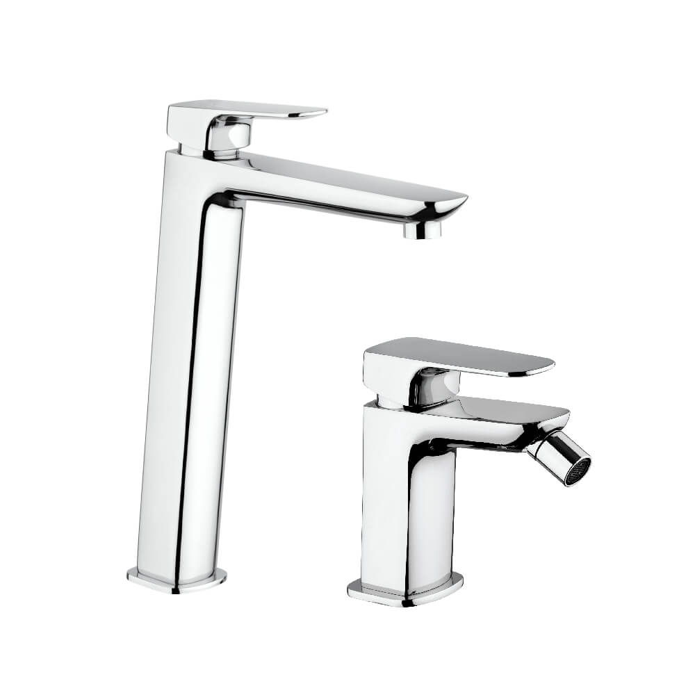 Set rubinetti lavabo alto e bidet con piletta click clack INCLUSA forma quadra cromo - Arcshop