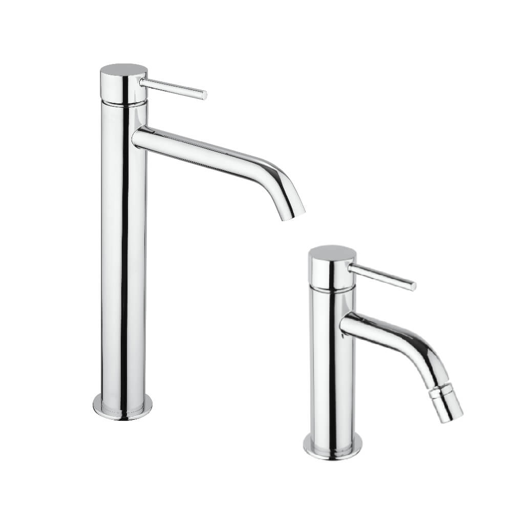 Set miscelatori lavabo alto e bidet con piletta click clack INCLUSA forma tonda cromo - Arcshop