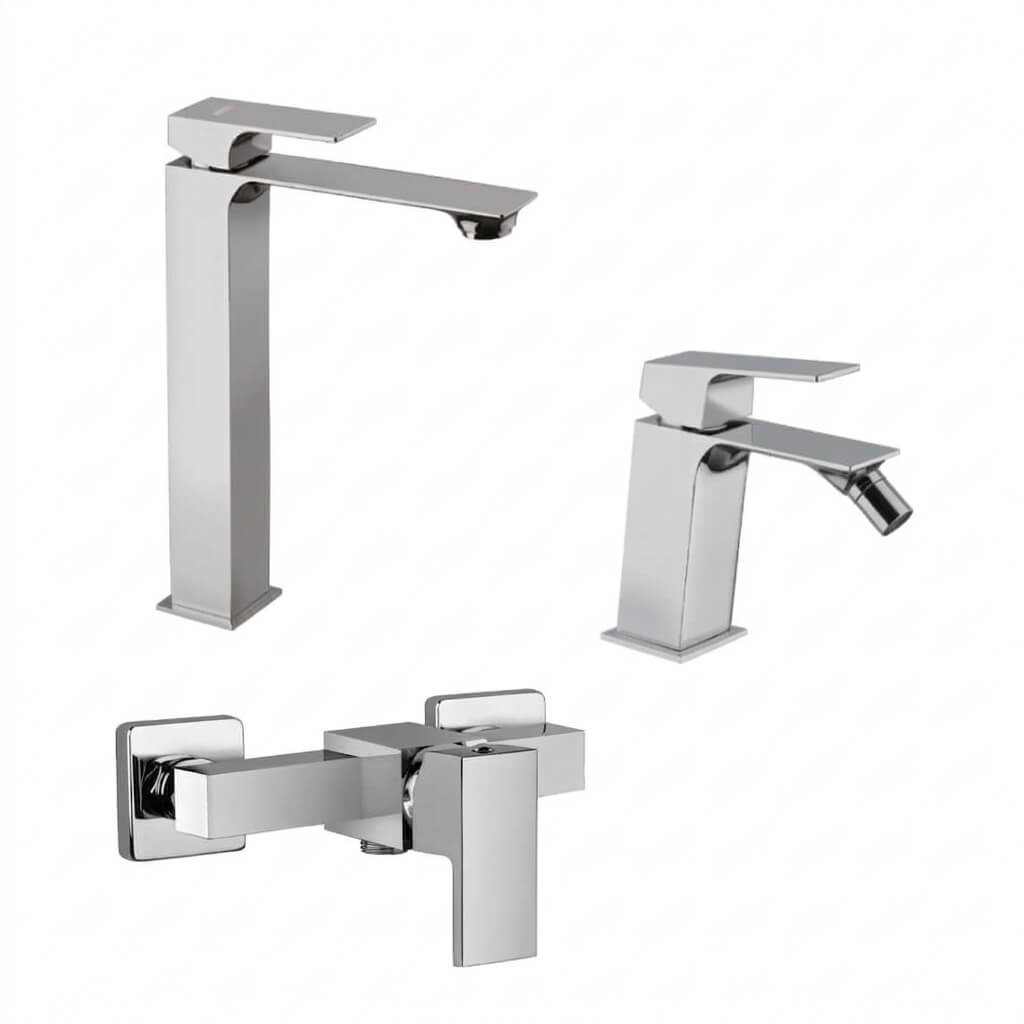 Set miscelatori Mamoli Blade doccia esterno lavabo alto e bidet per piletta click clack