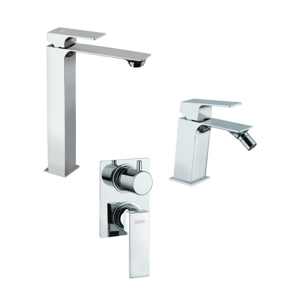 Set miscelatori Mamoli Blade incasso doccia con deviatore due uscite lavabo alto e bidet per piletta click clack - Arcshop
