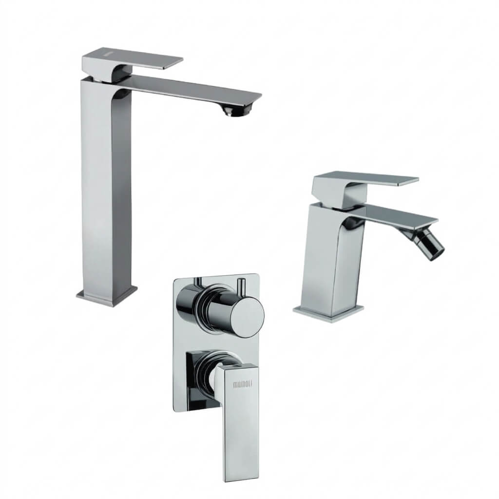Set miscelatori Mamoli Blade incasso doccia con deviatore due uscite lavabo alto e bidet per piletta click clack