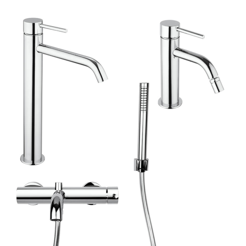 Set miscelatori gruppo vasca lavabo alto e bidet con piletta click clack INCLUSA forma tonda cromo - Arcshop