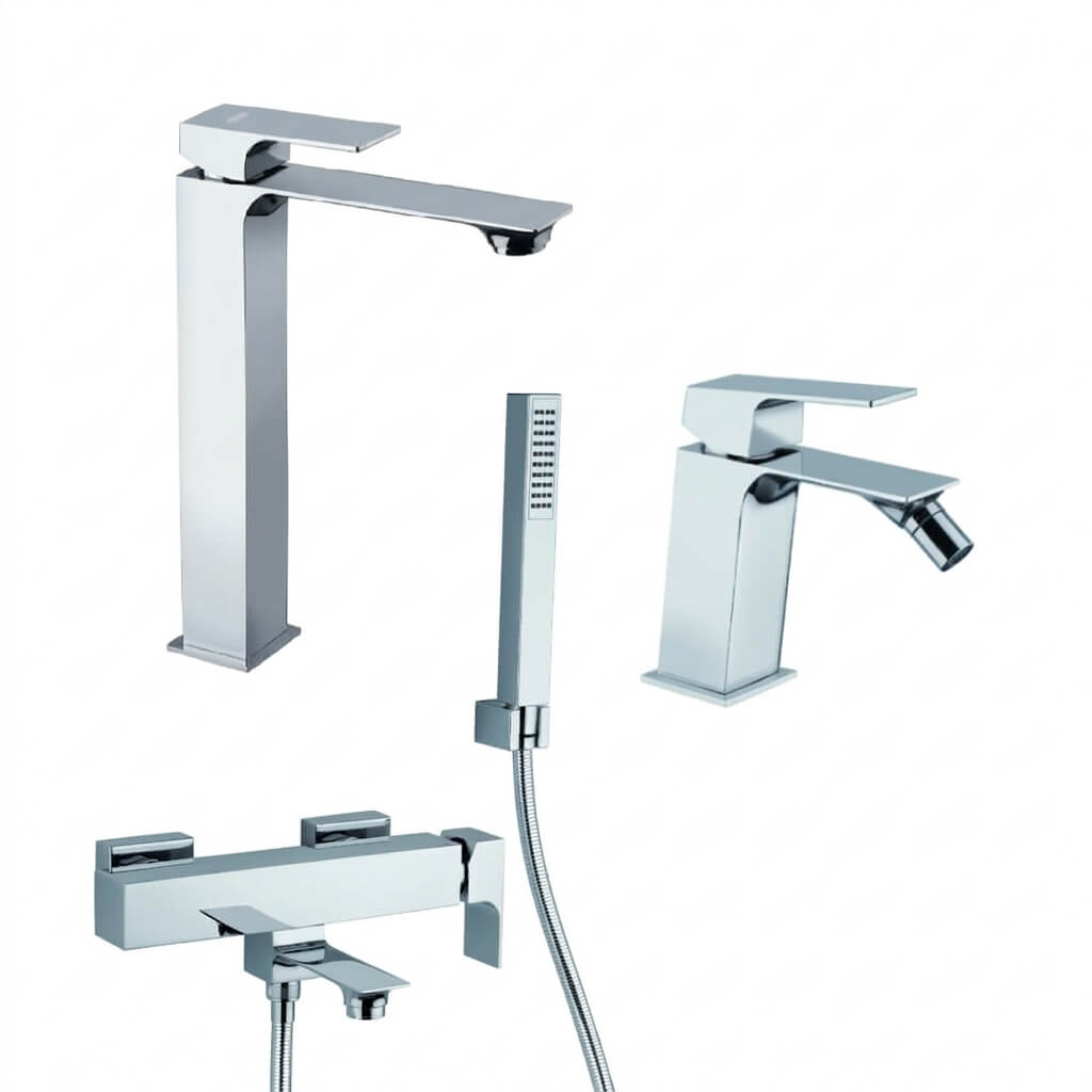 Set miscelatori Mamoli Blade gruppo vasca lavabo alto e bidet per piletta click clack