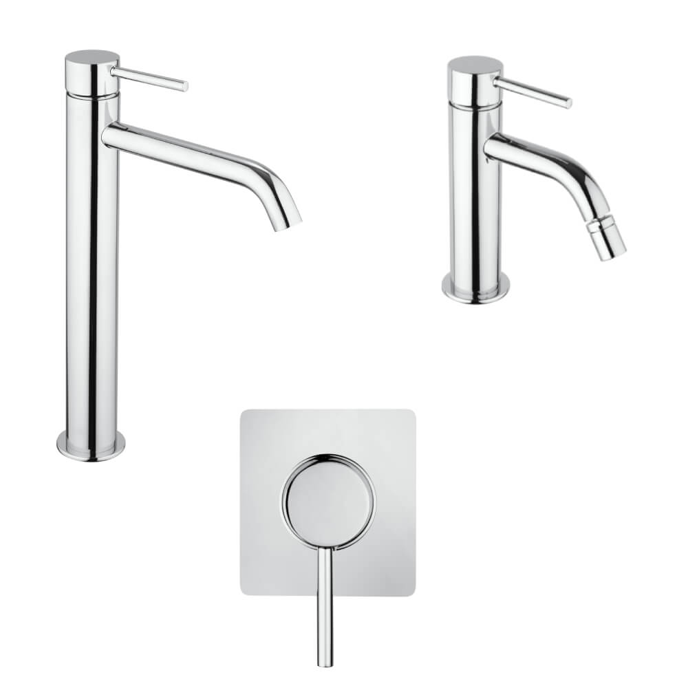 Set miscelatori incasso doccia una uscita lavabo alto e bidet con piletta click clack INCLUSA forma tonda cromo - Arcshop