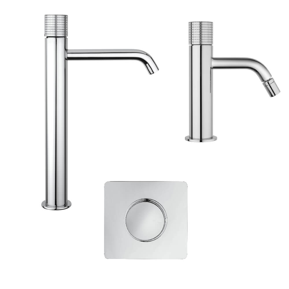 Set miscelatori lavabo alto bidet ed incasso doccia una uscita Jacuzzi Rubinetteria Armonia Grip cromati per piletta click clack - Arcshop
