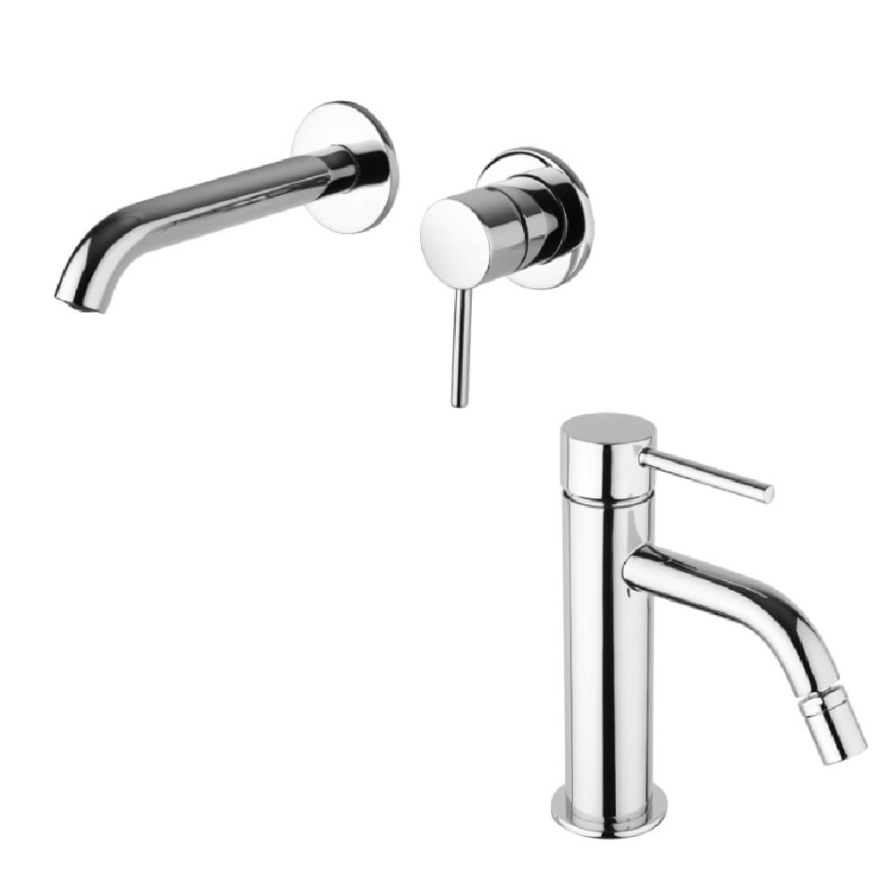 Set miscelatori lavabo a muro e bidet forma tonda cromo - Arcshop