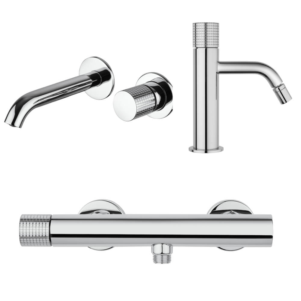 Set miscelatori lavabo a muro bidet ed esterno doccia doccia Jacuzzi Rubinetteria Armonia Grip cromati per piletta click clack - Arcshop