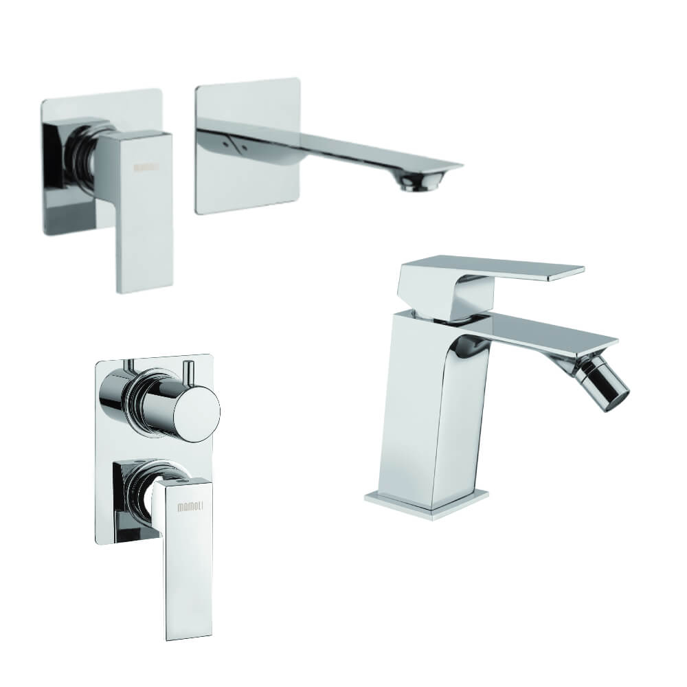 Set miscelatori Mamoli Blade incasso doccia con deviatore due uscite lavabo a muro e bidet per piletta click clack - Arcshop