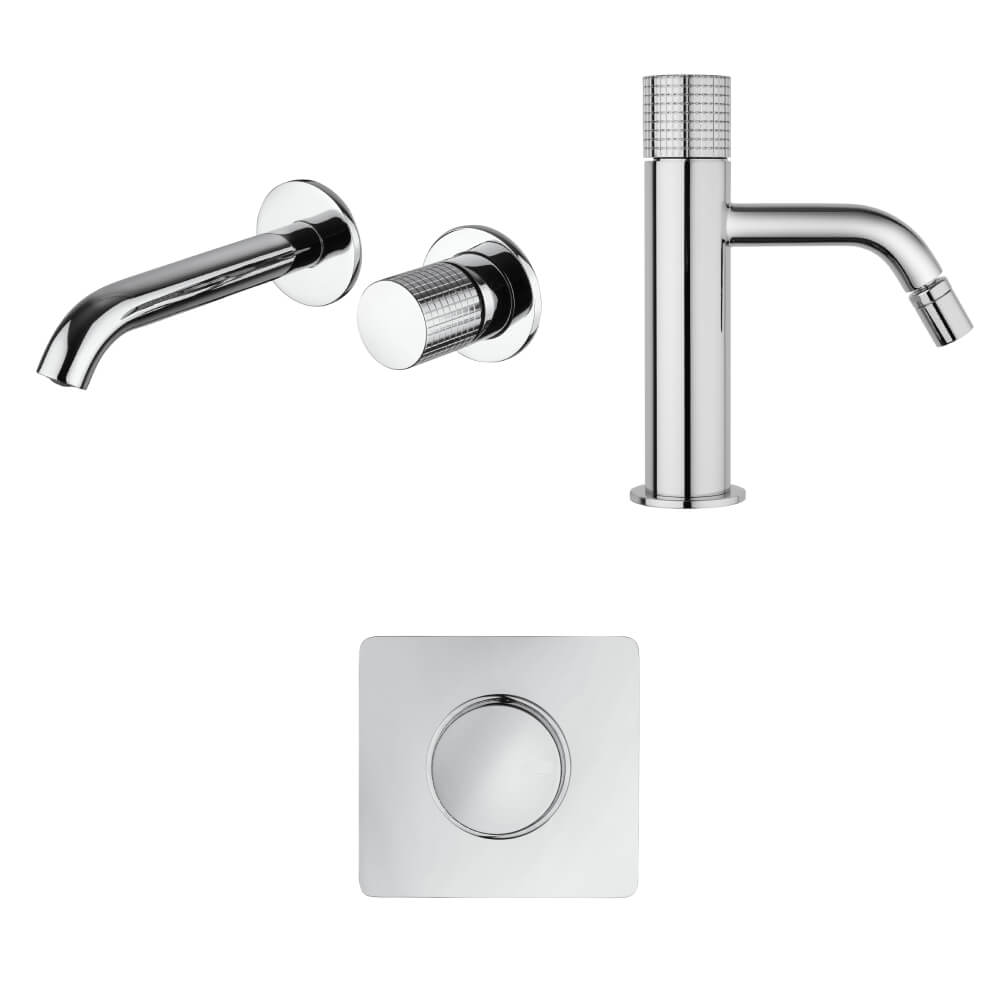Set miscelatori lavabo a muro bidet ed incasso doccia una uscita Jacuzzi Rubinetteria Armonia Grip cromati per piletta click clack - Arcshop
