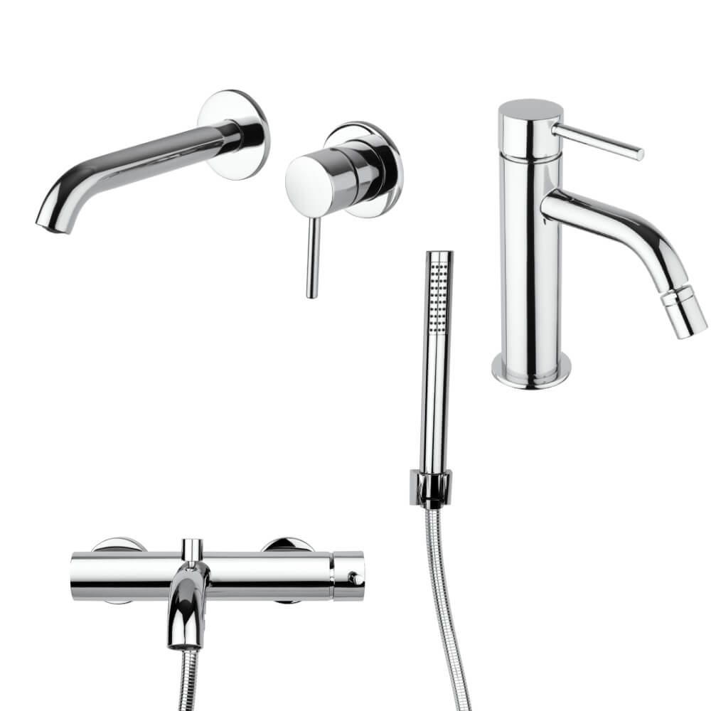 Set miscelatori gruppo vasca lavabo a muro e bidet forma tonda cromo - Arcshop