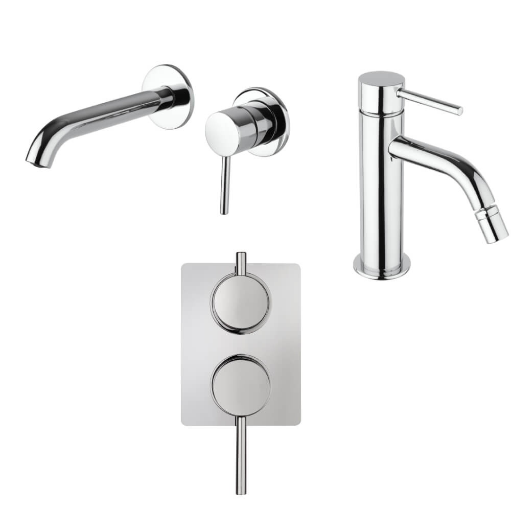 Set miscelatori incasso doccia con deviatore lavabo a muro e bidet forma tonda cromo - Arcshop