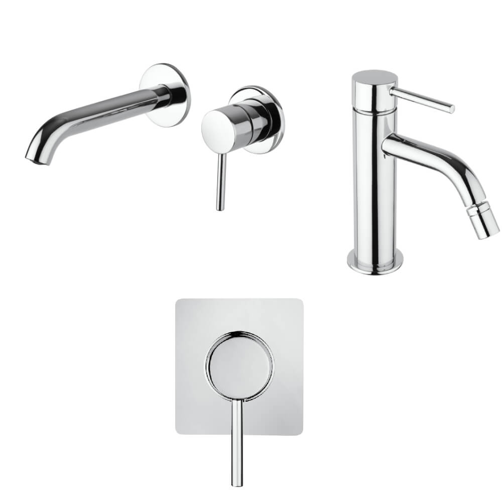 Set miscelatori incasso doccia una uscita lavabo a muro e bidet forma tonda cromo - Arcshop