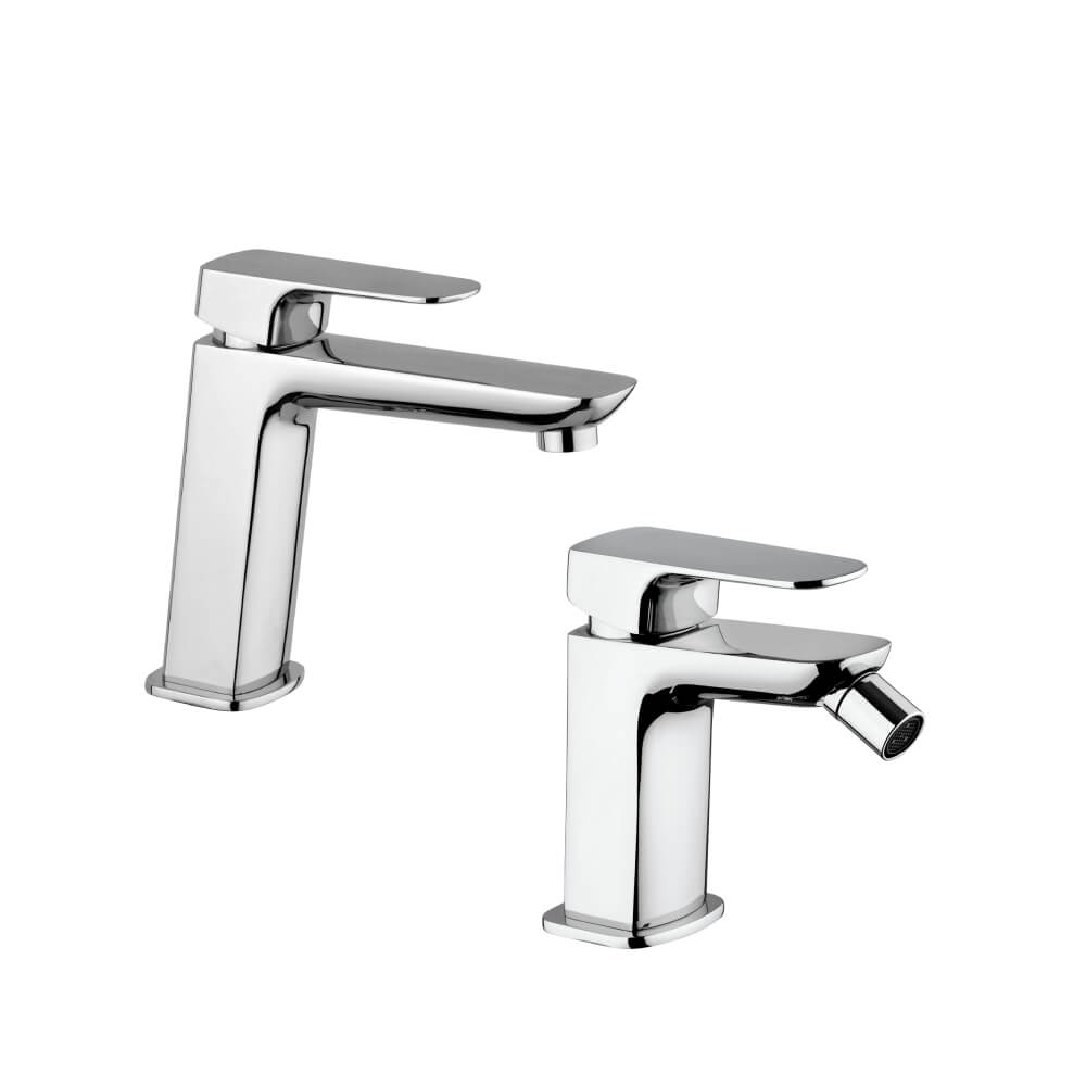 Set rubinetti lavabo e bidet con piletta click clack INCLUSA forma quadra cromo - Arcshop