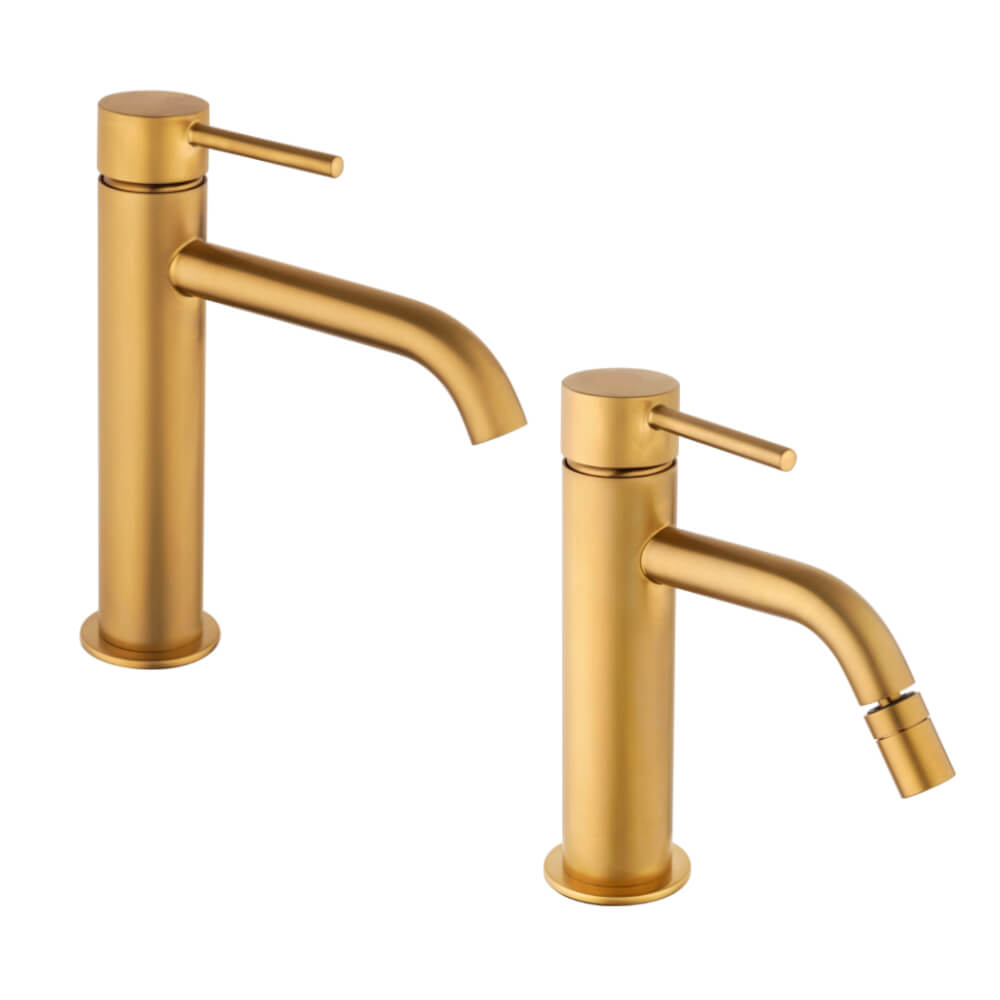 Set miscelatori lavabo e bidet con piletta click clack INCLUSA forma tonda oro spazzolato - Arcshop