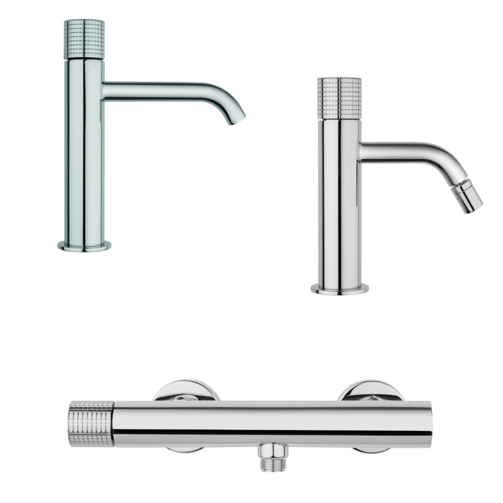 Set miscelatori lavabo bidet ed esterno doccia doccia Jacuzzi Rubinetteria Armonia Grip cromati per piletta click clack - Arcshop