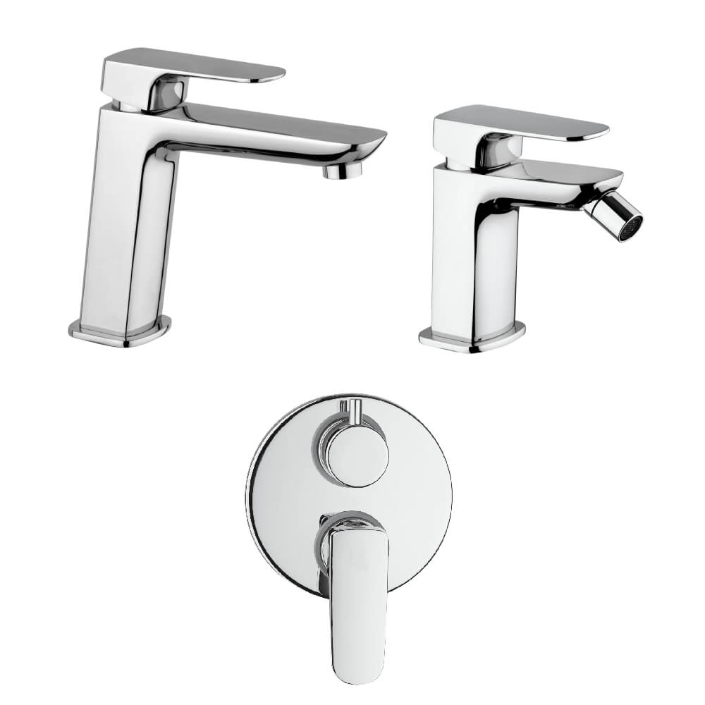 Set rubinetti incasso doccia con deviatore due uscite lavabo e bidet con piletta click clack INCLUSA forma quadra cromo - Arcshop