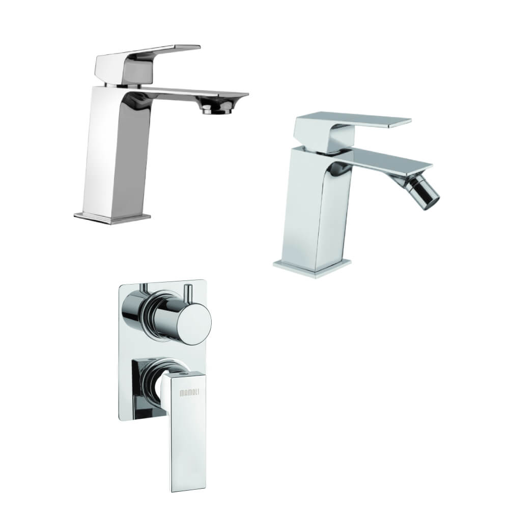 Set miscelatori Mamoli Blade incasso doccia con deviatore due uscite lavabo e bidet per piletta click clack - Arcshop