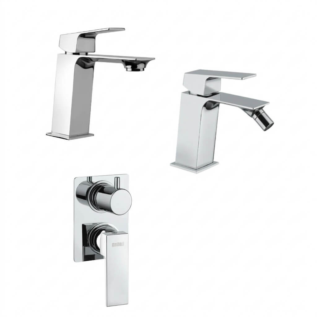 Set miscelatori Mamoli Blade incasso doccia con deviatore due uscite lavabo e bidet per piletta click clack