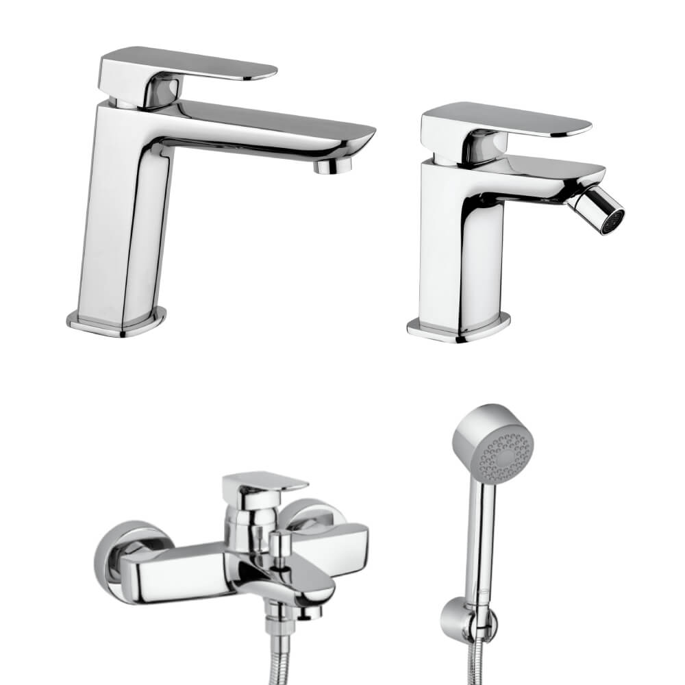 Set rubinetti gruppo vasca lavabo e bidet con piletta click clack INCLUSA forma quadra cromo - Arcshop