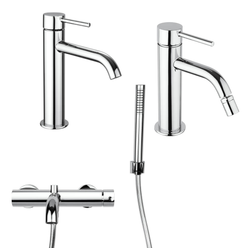 Set miscelatori gruppo vasca lavabo e bidet con piletta click clack INCLUSA forma tonda cromo - Arcshop