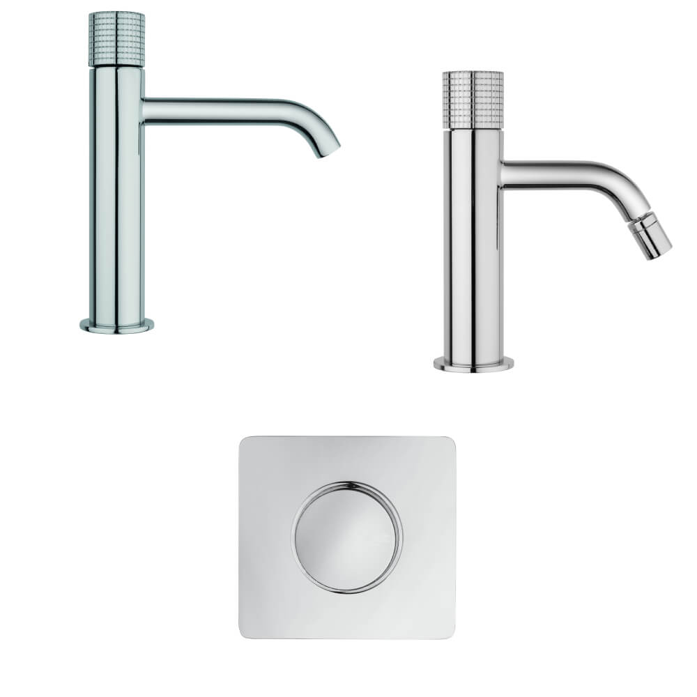 Set miscelatori lavabo bidet ed incasso doccia una uscita Jacuzzi Rubinetteria Armonia Grip cromati per piletta click clack - Arcshop