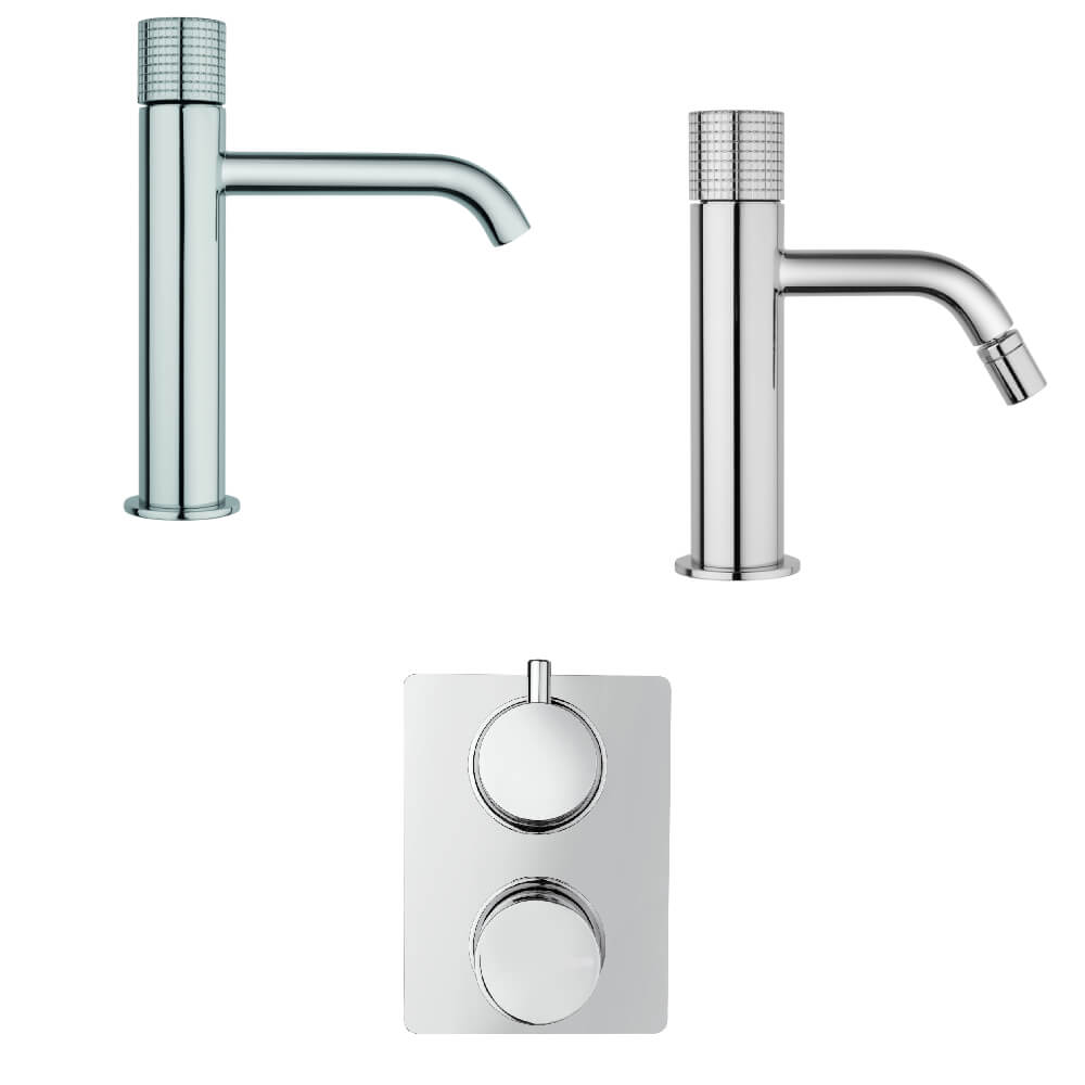 Set miscelatori lavabo bidet ed incasso doccia con deviatore due uscite Jacuzzi Rubinetteria Armonia Grip cromati per piletta click clack - Arcshop