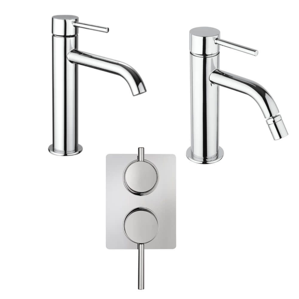 Set miscelatori incasso doccia con deviatore lavabo e bidet con piletta click clack INCLUSA forma tonda cromo - Arcshop