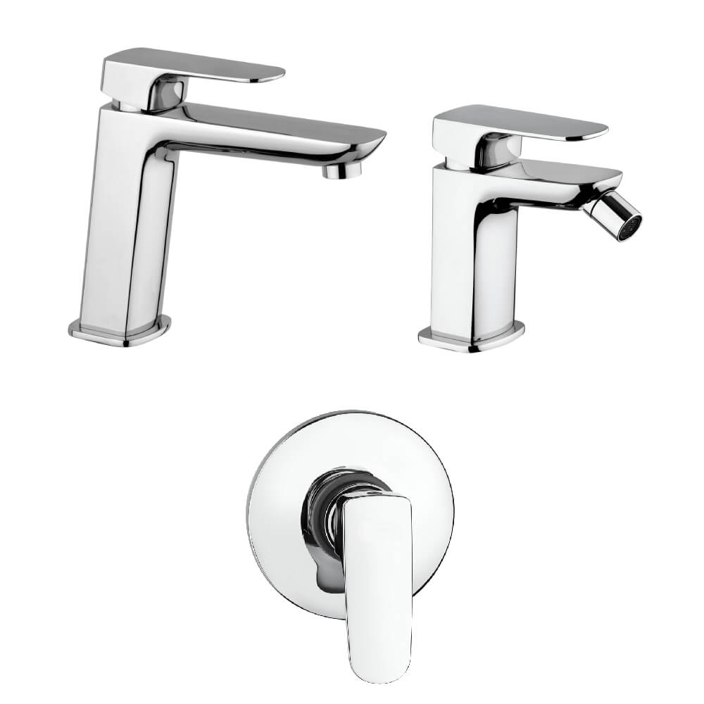 Set rubinetti incasso doccia una uscita lavabo e bidet con piletta click clack INCLUSA forma quadra cromo - Arcshop