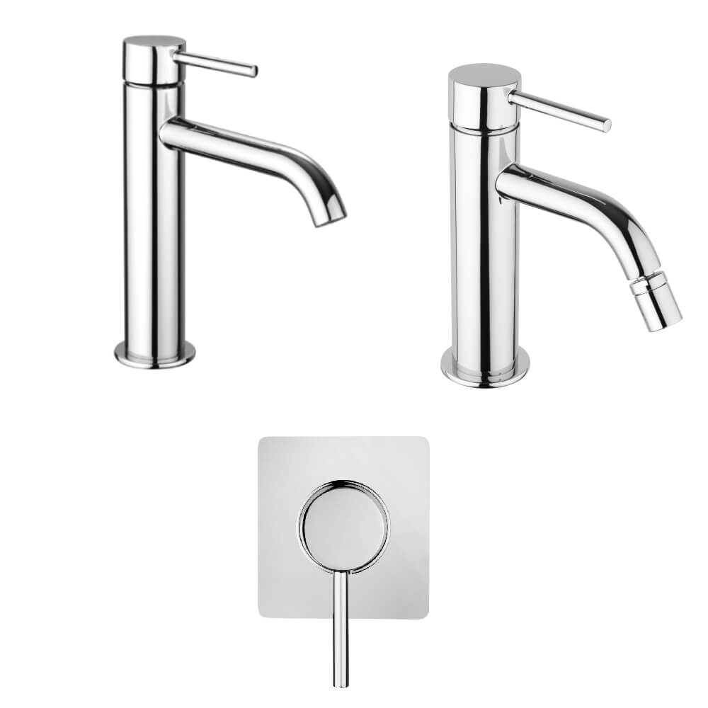 Set miscelatori incasso doccia una uscita lavabo e bidet con piletta click clack INCLUSA forma tonda cromo - Arcshop