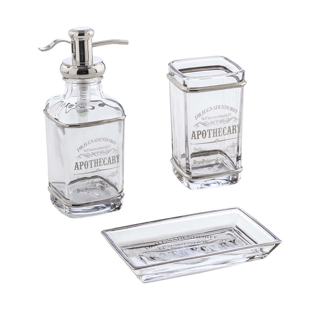 Set 3 pezzi in vetro Cipì serie Retrò Dispenser Bicchiere e Porta sapone Arcshop