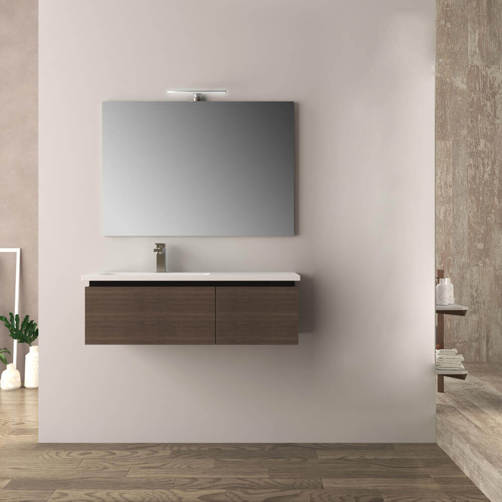 Mobile da bagno 100 cm rovere scuro Mono Slide finitura soft Arcshop