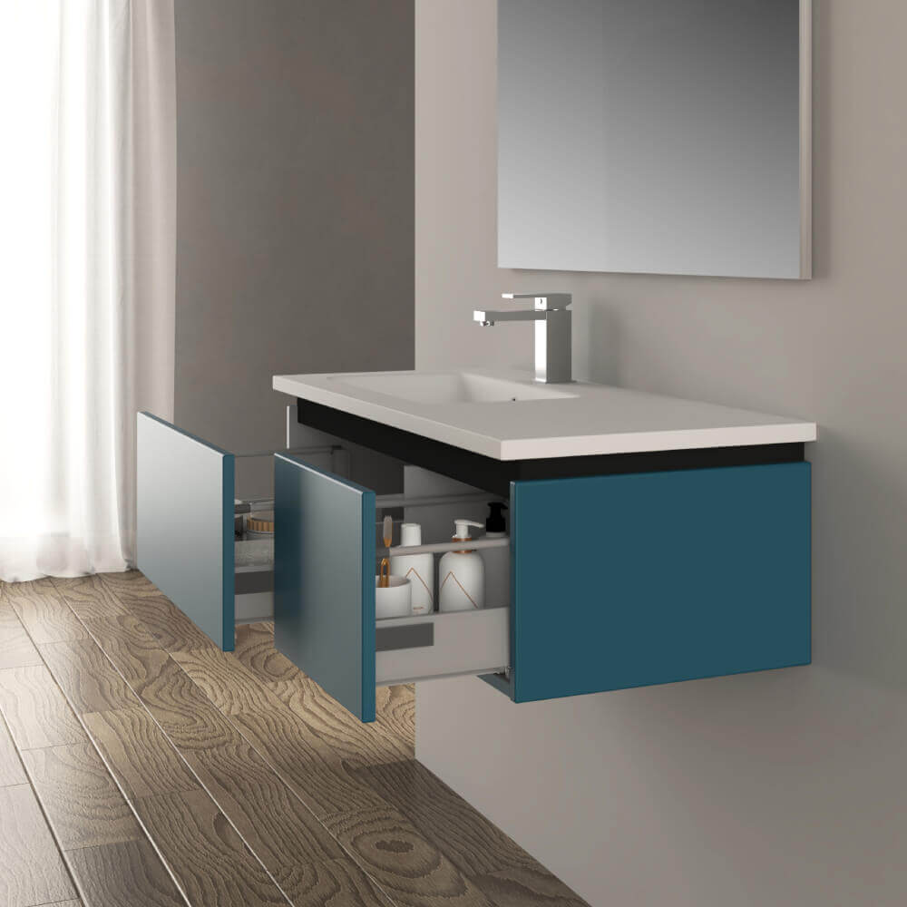 Mobile da bagno blu petrolio 100 cm Mono Slide