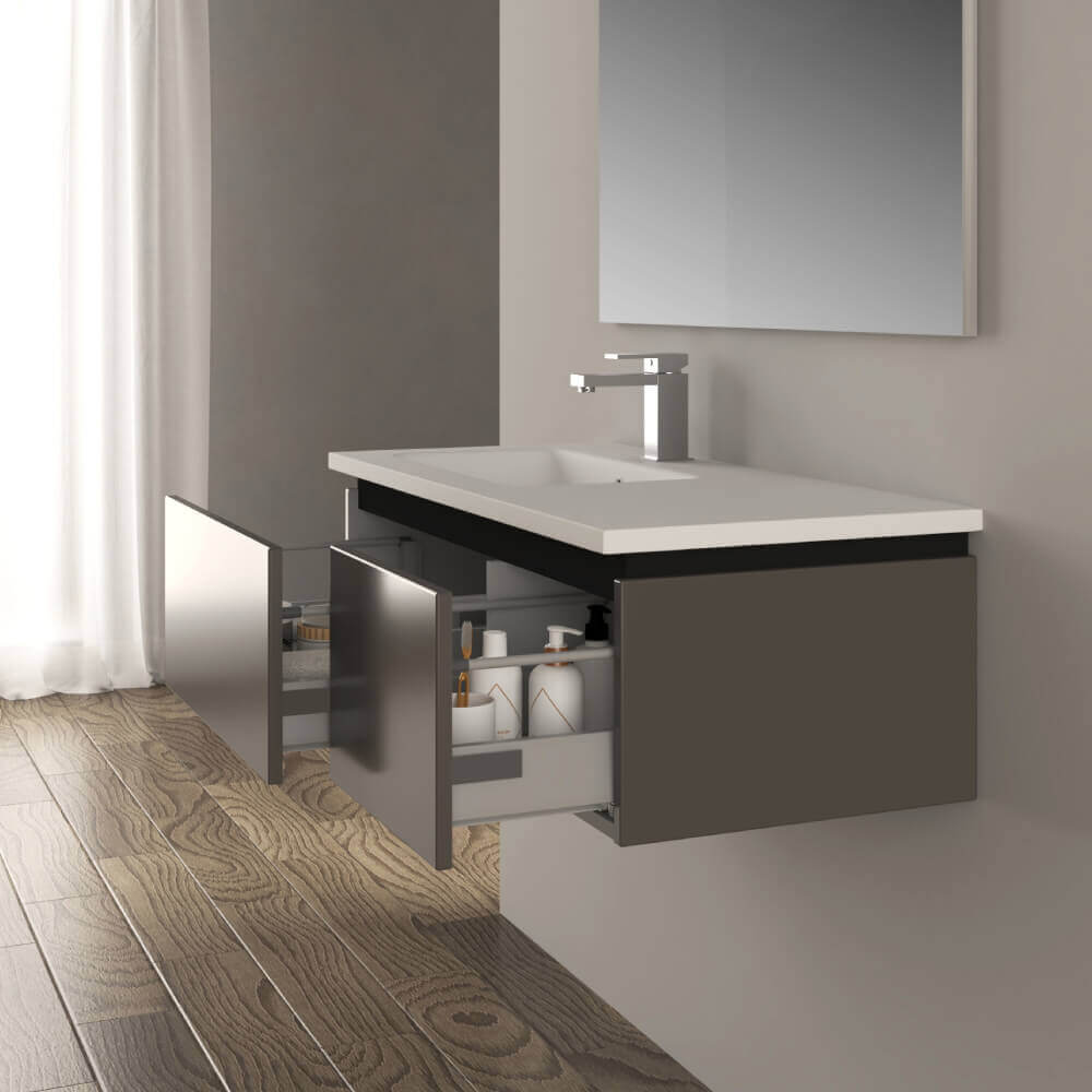 Mobile da bagno grigio talpa 100 cm opaco Mono Slide