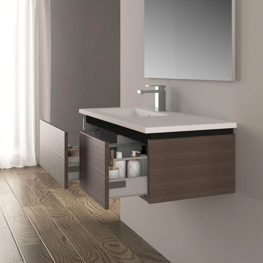 Mobile da bagno 100 cm rovere scuro Mono Slide finitura soft