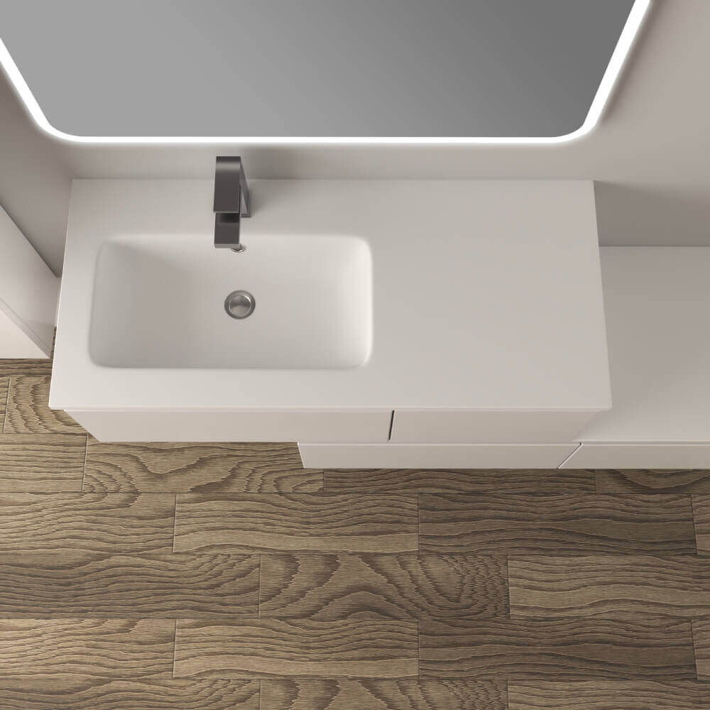 Mobile bagno sfalsato 140 cm sospeso bianco lucido Mod. Slide