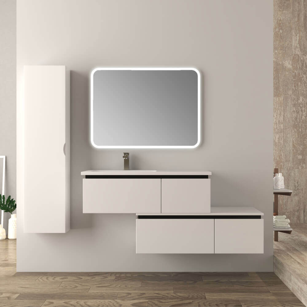 Mobile bagno sfalsato 140 cm sospeso bianco lucido Mod. Slide Arcshop