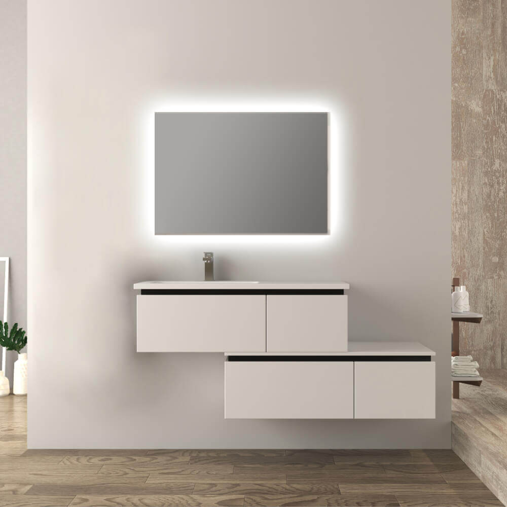 Mobile bagno sfalsato 140 cm sospeso bianco lucido Mod. Slide Arcshop