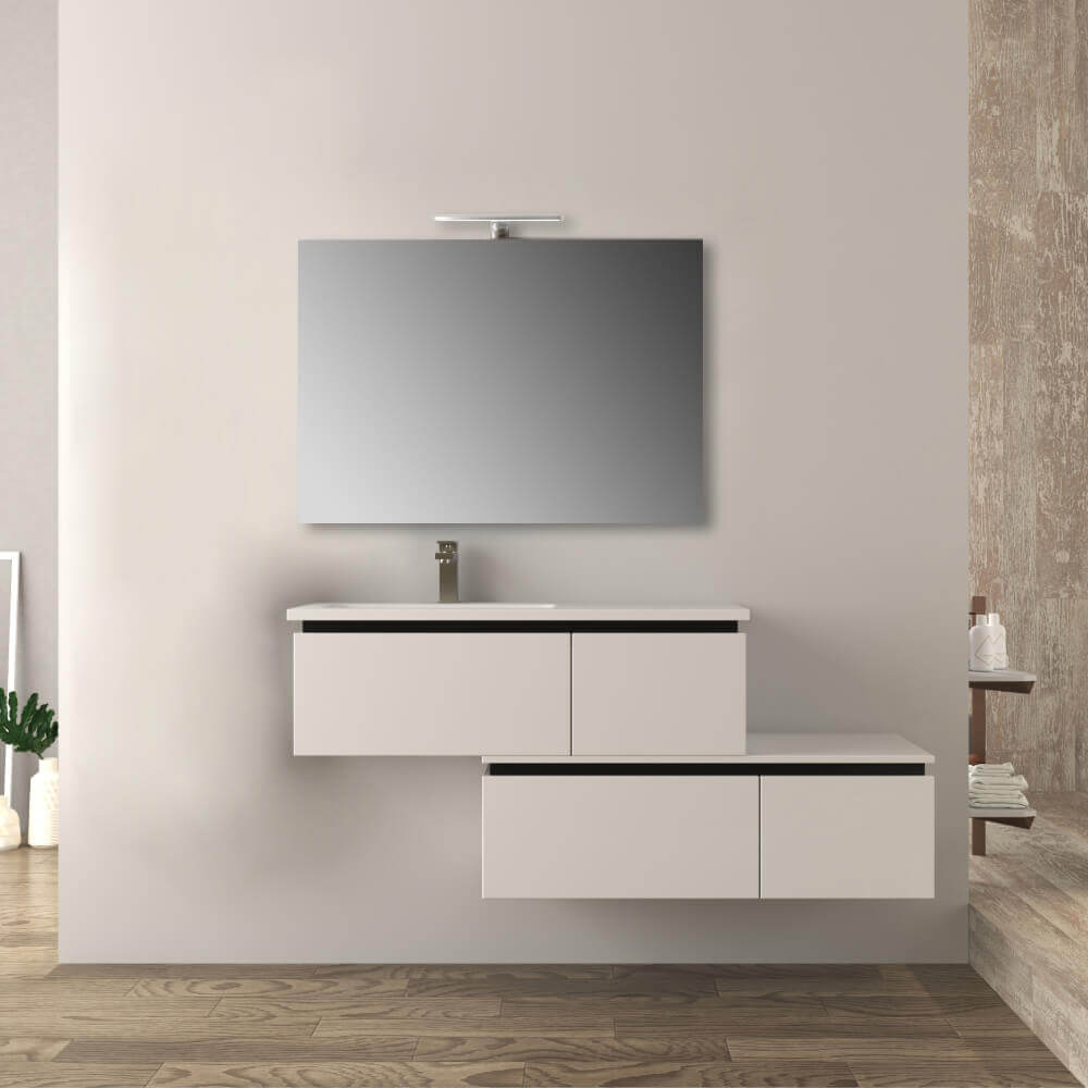 Mobile bagno sfalsato 140 cm sospeso bianco lucido Mod. Slide Arcshop